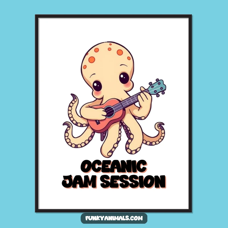 Funny Groovy Octopus Ukulele Digital Art Print: Instant Musical Decor