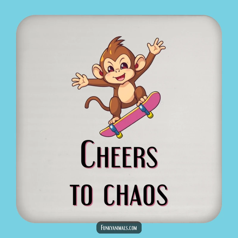 Funny Monkey Skateboarder Coaster - Protect Surfaces with Cool Humor