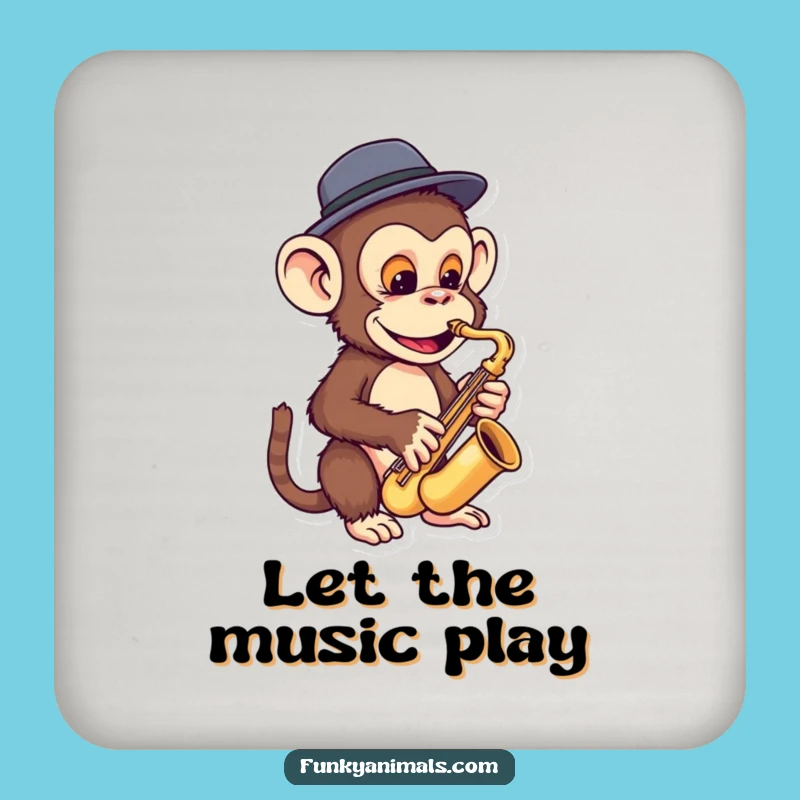 Funny Monkey Sax Coaster: Funky Fedora Player, Hilarious Jazz Ape Drink Decor
