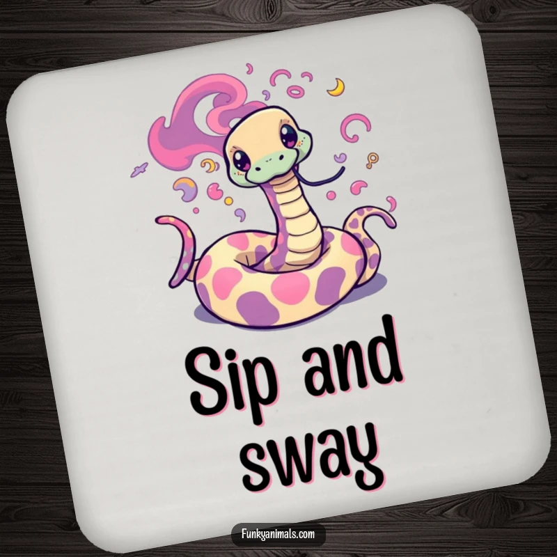 Funny Psychedelic Snake Coaster showcasing trippy, swirling patterns, featuring a groovy snake for stylish surface protection.