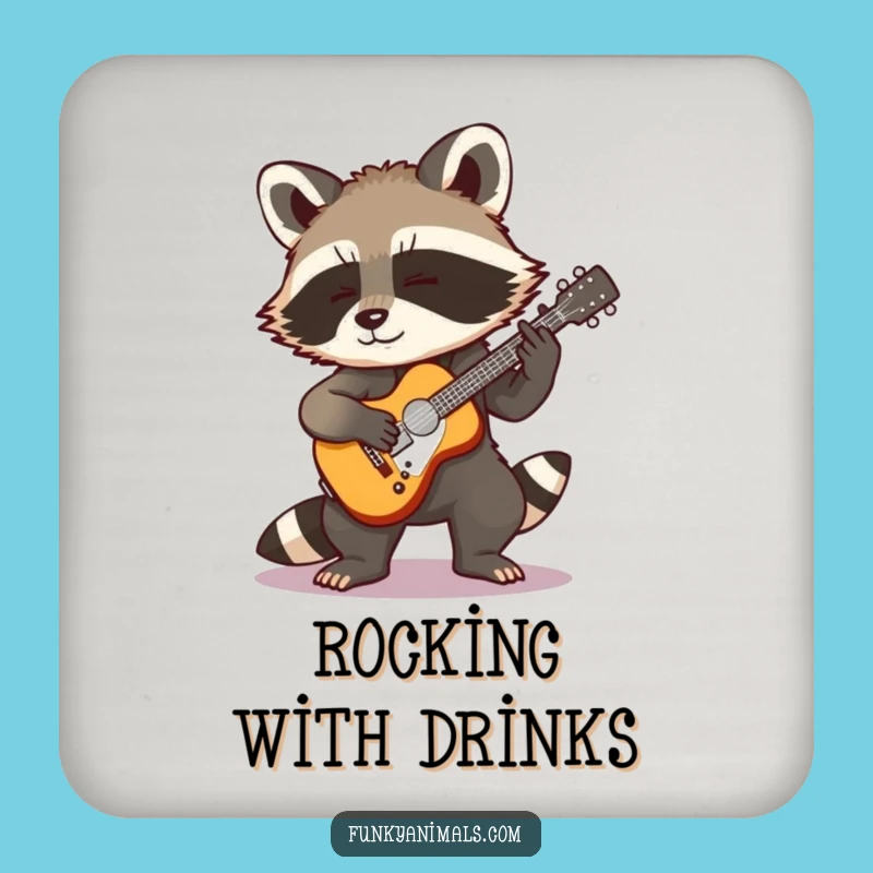 Funny Rocking Raccoon Coasters - Tiny Guitar Style, Tabletop Humor Gift