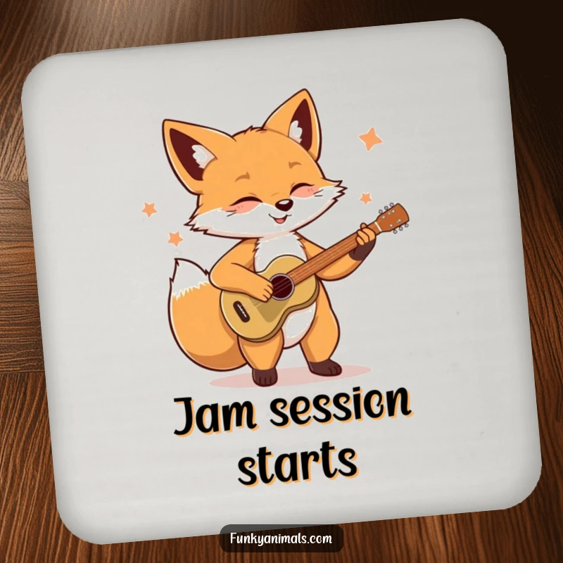 Funny Soulful Fox Drink Coaster: A fox strumming a guitar adds a musical and humorous touch to protect your surfaces.