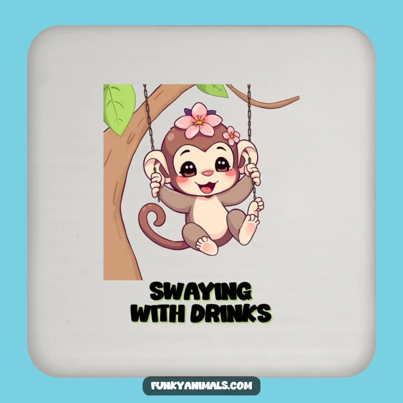 Funny Swinging Monkey Cub Coasters - Flower Hair Protection, Tabletop Humor Gift