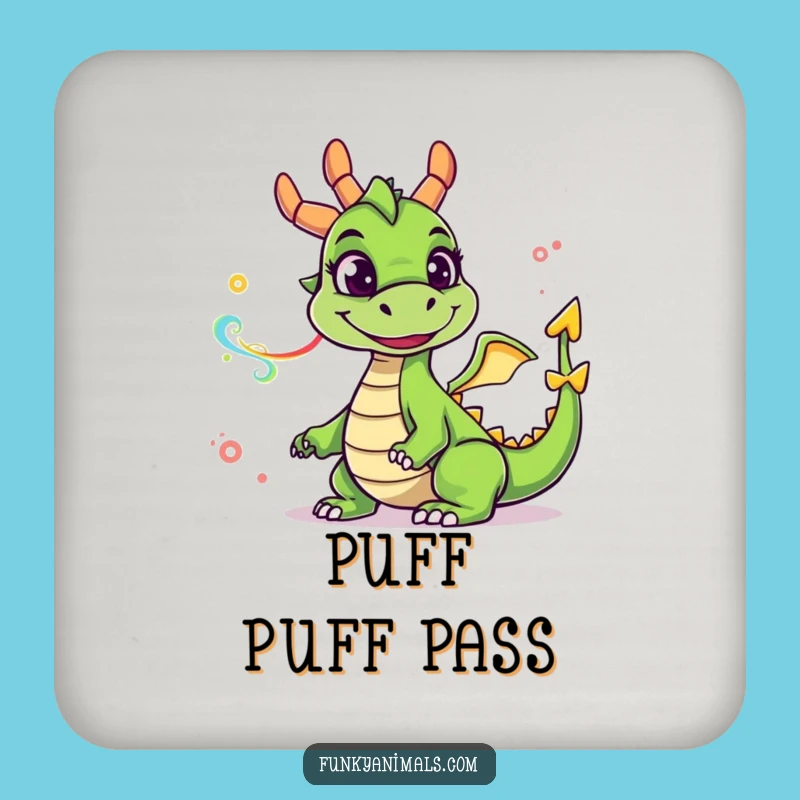 Funny Green Dragon Coasters: Goofy Smile, Smoke Rings, Protect Surfaces Hilariously