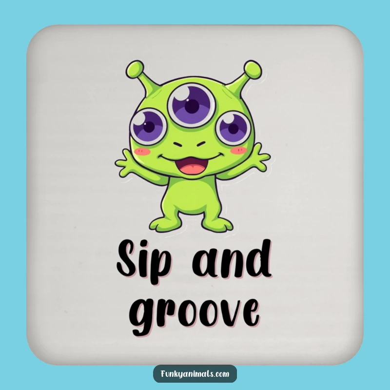 Funny Green Alien Boogie Drink Coaster - Protect Surfaces with a Dancing Creature!