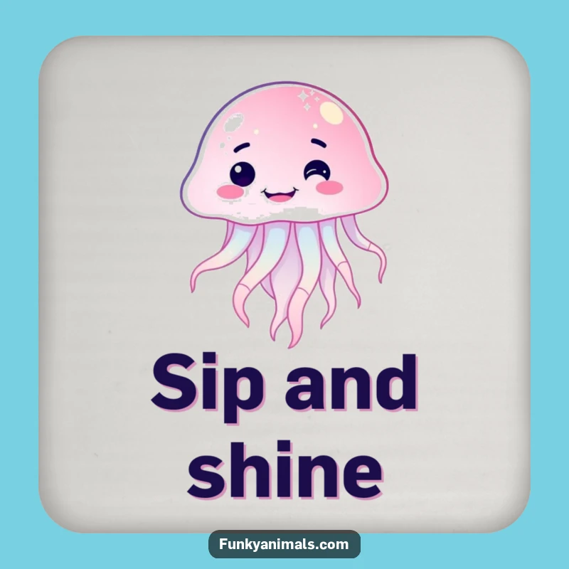 Funny Sparkling Jellyfish Goofy Grin Drink Coaster: Protect Surfaces with Humor