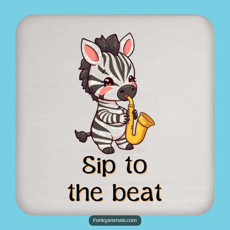 Funny Jazzy Zebra Cub Coaster: Saxophone Style - Fun Funny Gift