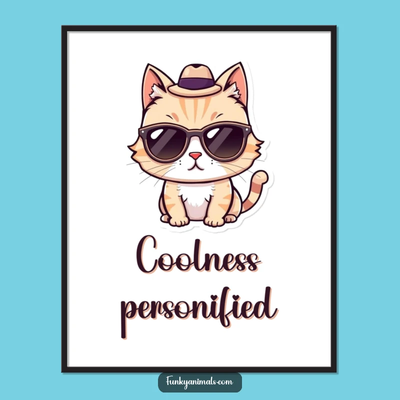 Funny Cool Cat Poster: Sunglasses & Fedora, Hilarious Wall Art Gift