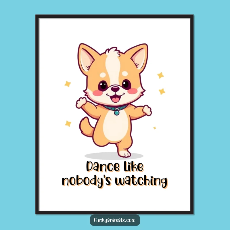 Funny Dancing Dog Cub Poster: Groovy Art & Music - Unique Funny Gift