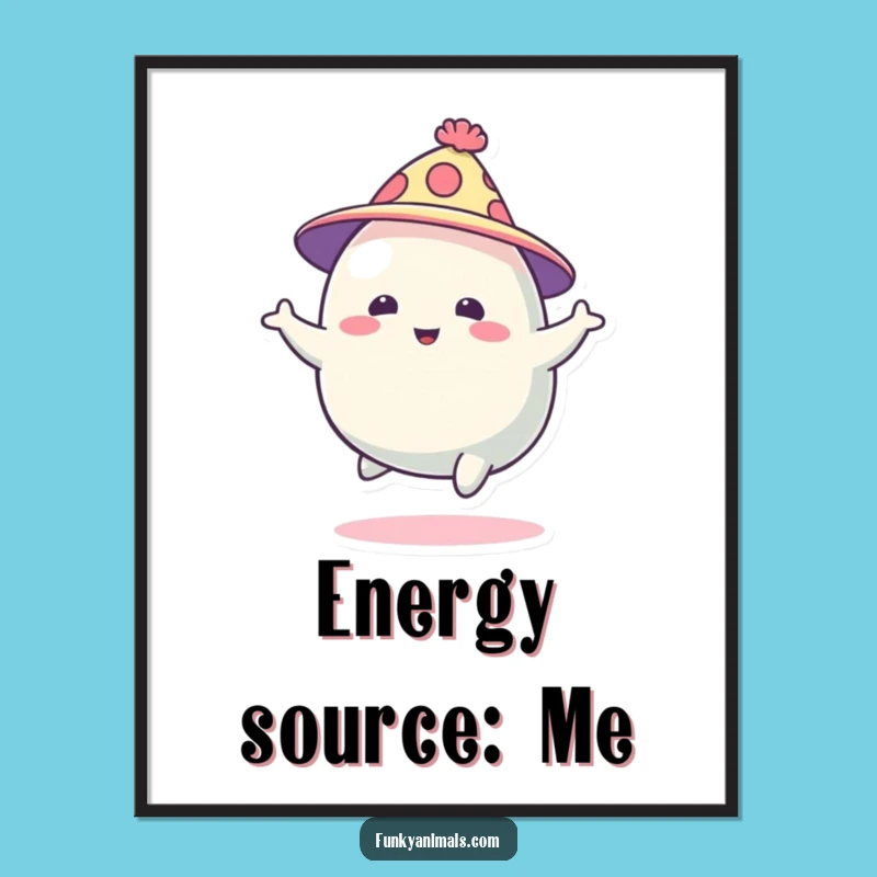 Funny Blob Creature Poster: Abstract Art, Funky Hat Bounce, Energetic Whimsy Print