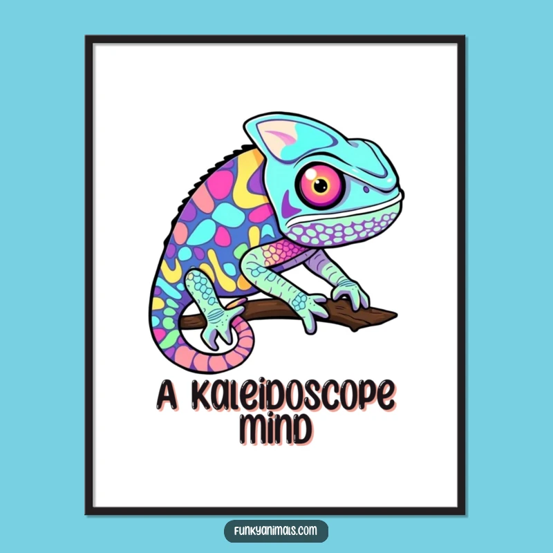 Funny Chameleon Poster: Trippy Psychedelic Art for a Vibrant Space