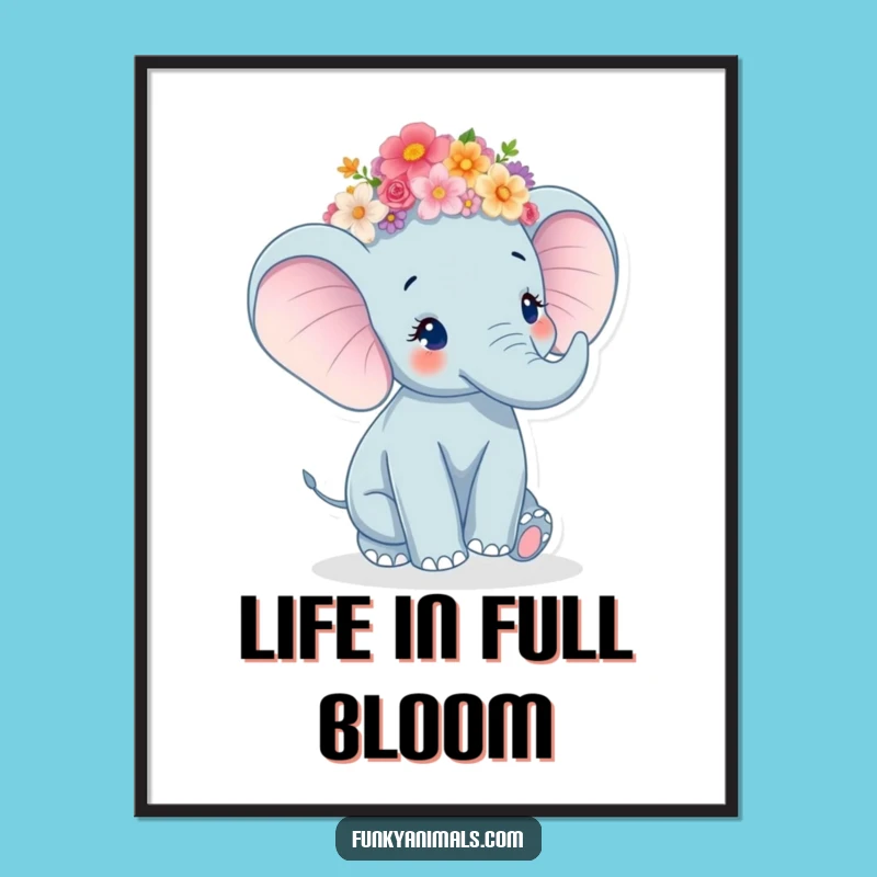 Funny Elephant Flower Poster: Twirling Joy, Whimsical Wall Art Gift
