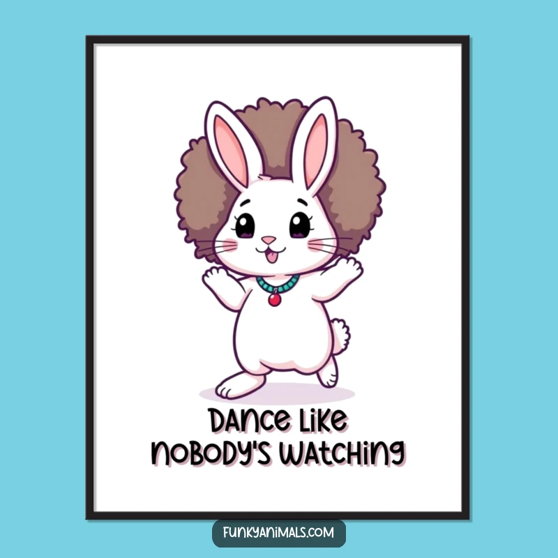 Funny Funky Rabbit Poster: Afro Moonwalk Art, Hilarious Retro Decor Gift