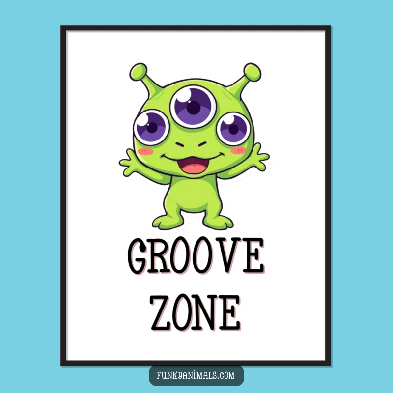 Funny Green Alien Boogie Poster - Vibrant Three-Eyed Dancing Creature Art!