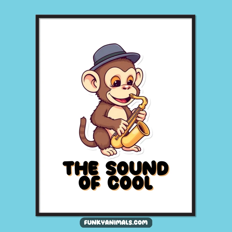 Funny Monkey Sax Poster: Funky Fedora Player, Hilarious Jazz Ape Wall Art Gift