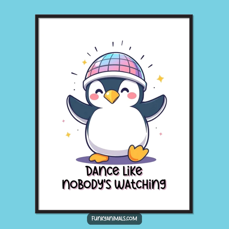 Funny Penguin Disco Helmet Poster - Hilarious Wall Art for Party Lovers