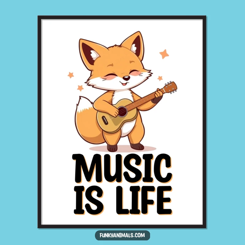 Funny Soulful Fox Poster: Guitar Strumming Art, Hilarious Wall Decor Gift