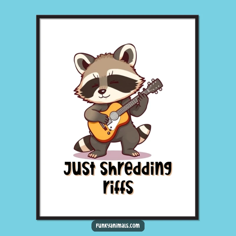 Funny Rocking Raccoon Poster - Tiny Guitar Solo, Quirky Wall Art Gift
