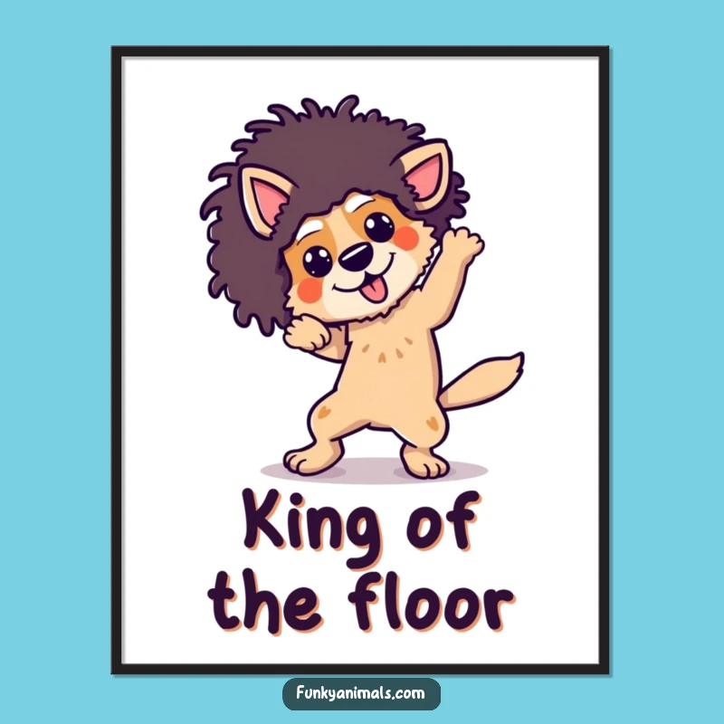 Funny Breakdancing Dog Afro Wig Poster: Add Retro Fun Decor, A Cool Funny Gift