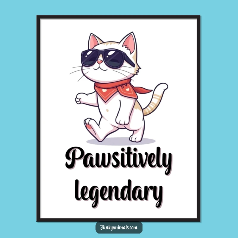Funny Cat Moonwalk Poster: Cool Sunglasses Cat, Hilarious Dancer Wall Art Gift