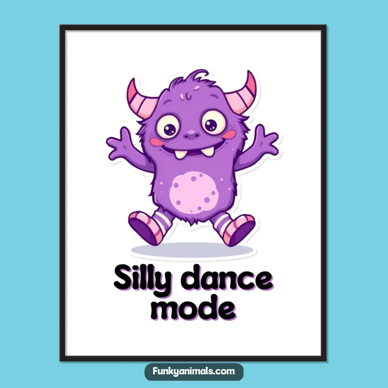 Funny Purple Monster Poster - Vibrant Mismatched Socks Dancing Creature Art!