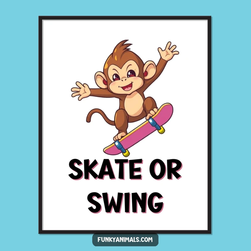Funny Monkey Skateboard Trick Poster - Dynamic & Hilarious Wall Art
