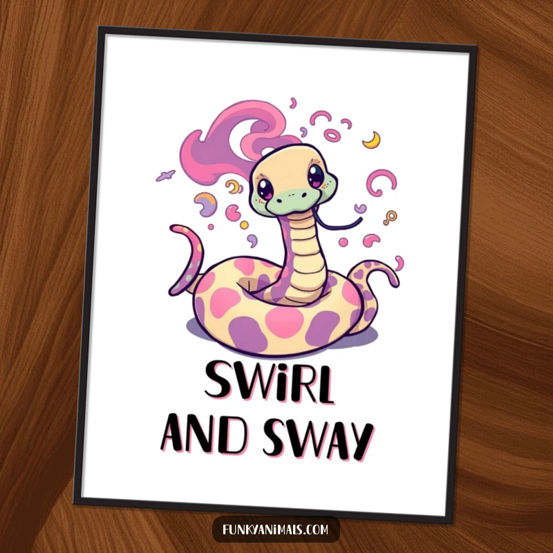 Funny Psychedelic Snake Poster displaying a trippy snake with vibrant, swirling patterns, creating a mesmerizing and groovy visual experience.