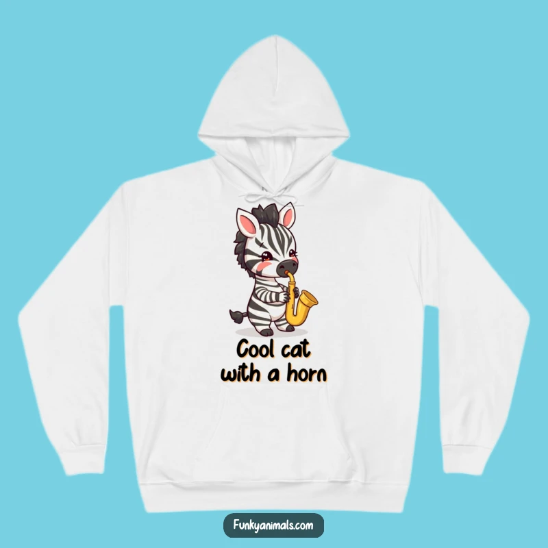 Warm & Funny Jazzy Zebra Cub Hoodie: Saxophone Vibes - Cozy Funny Gift