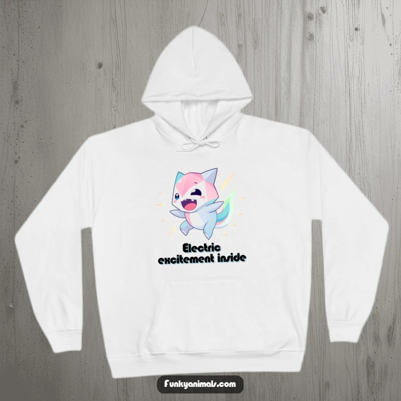 Funny Geometric Creature Hoodie featuring a spinning, glowing geometric alien, radiating warmth and excitement.