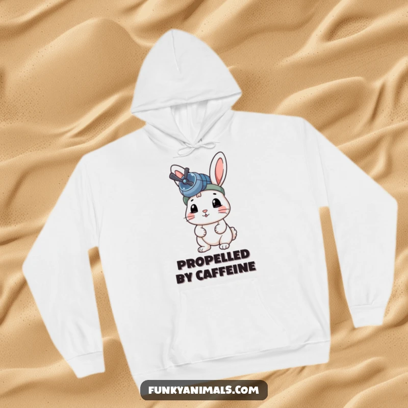 Funny Rabbit Hoodie featuring a rabbit with a propeller beanie, poised for an exciting takeoff.