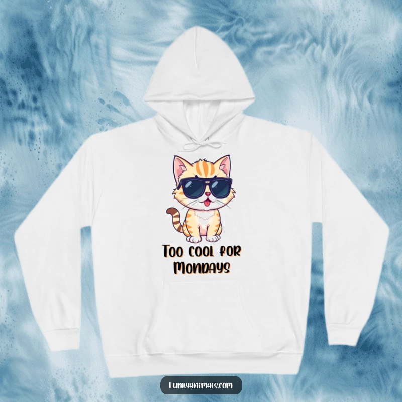 Funny hoodie featuring a cool cat cub in sunglasses, striking a hip and funky pose, radiating confidence.