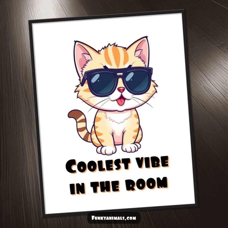 Funny Free Printable Wall Art: A cool cat cub wearing aviator sunglasses strikes a memorable, funky pose.