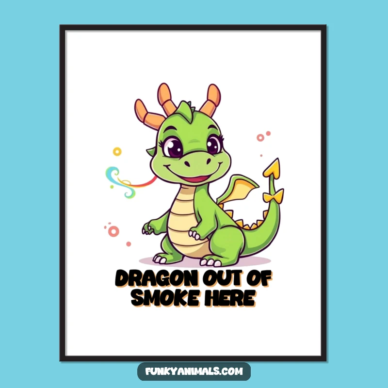 Free Printable Funny Dragon Wall Art: Goofy Smoke Rings Downloadable Decor