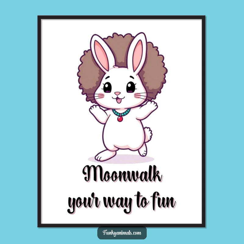 Free Printable Wall Art: Funky Moonwalking Rabbit Afro Dancer Downloadable Decor