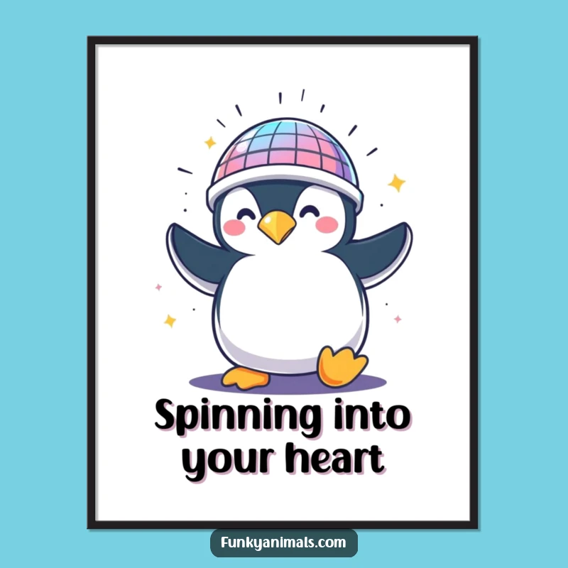 Free Printable Wall Art: Hilarious Penguin Disco Ball Helmet, Funny Downloadable Art