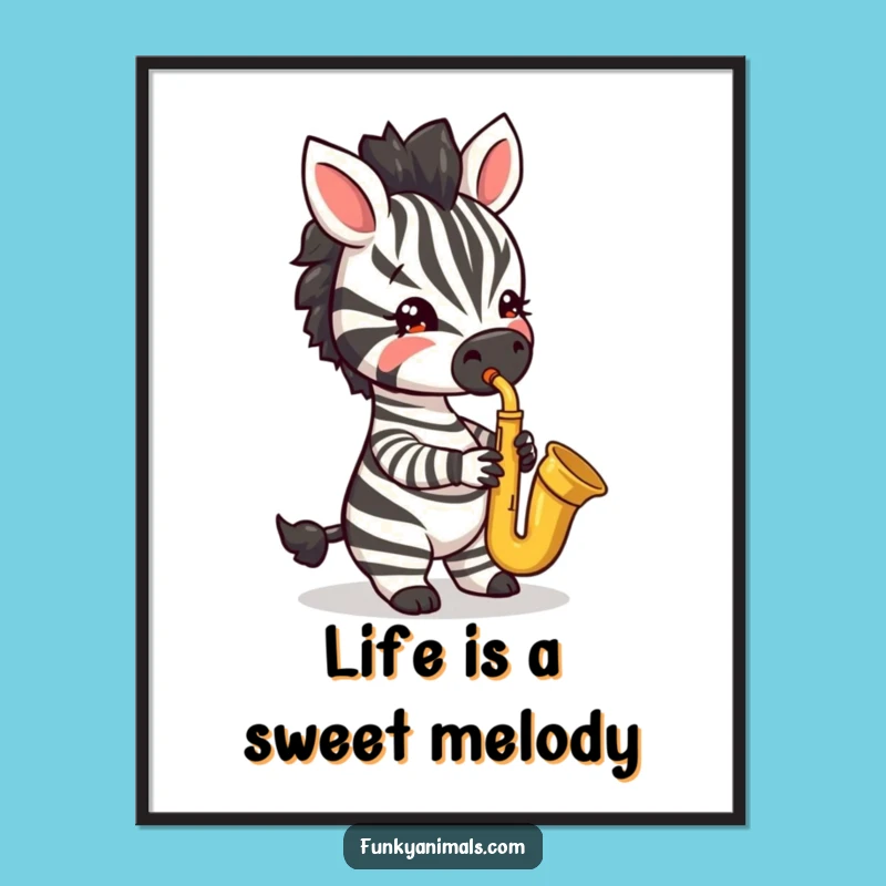 Free Printable Wall Art: Jazzy Zebra Cub, Saxophone, Funny Downloadable Decor for Music Lovers