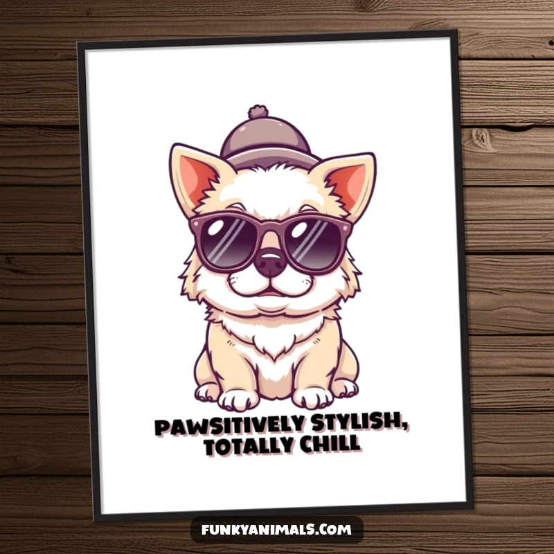 Funny Free Printable Wall Art: A stylish dog in sunglasses and hat, exuding cool vibes.