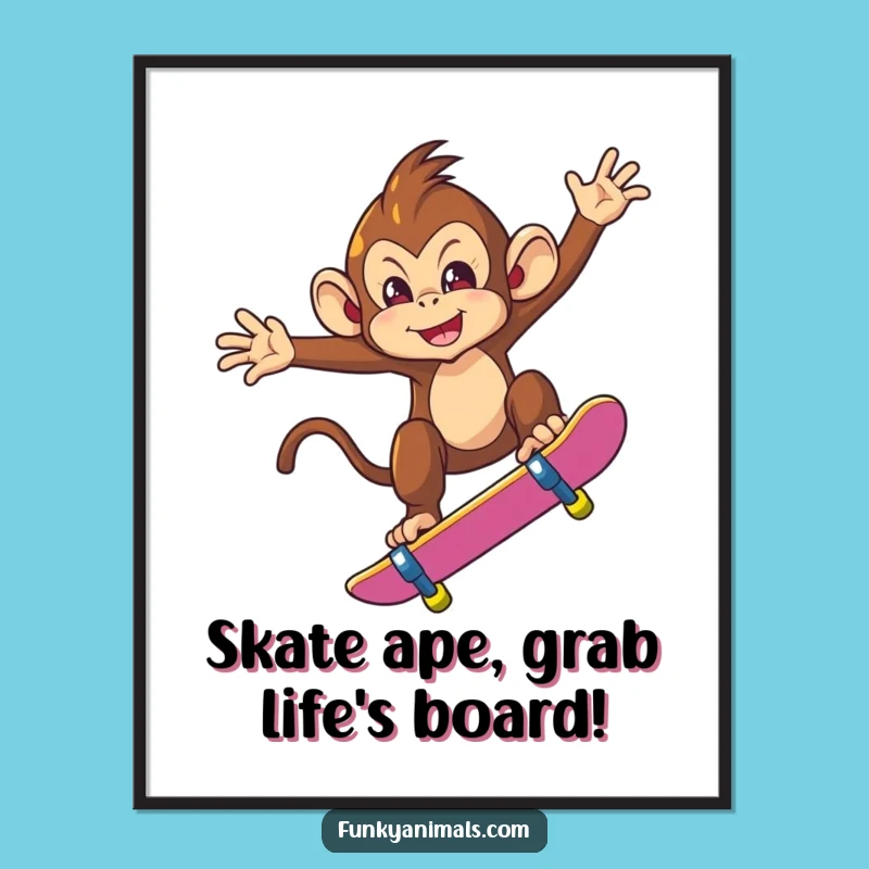 Free Printable Wall Art: Skater Monkey Trick, Funny Extreme Downloadable Decor