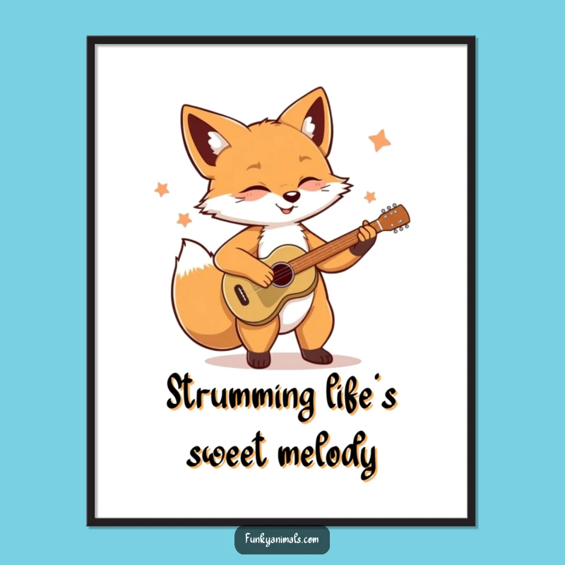 Free Printable Wall Art: Soulful Fox Guitarist Strumming Downloadable Decor