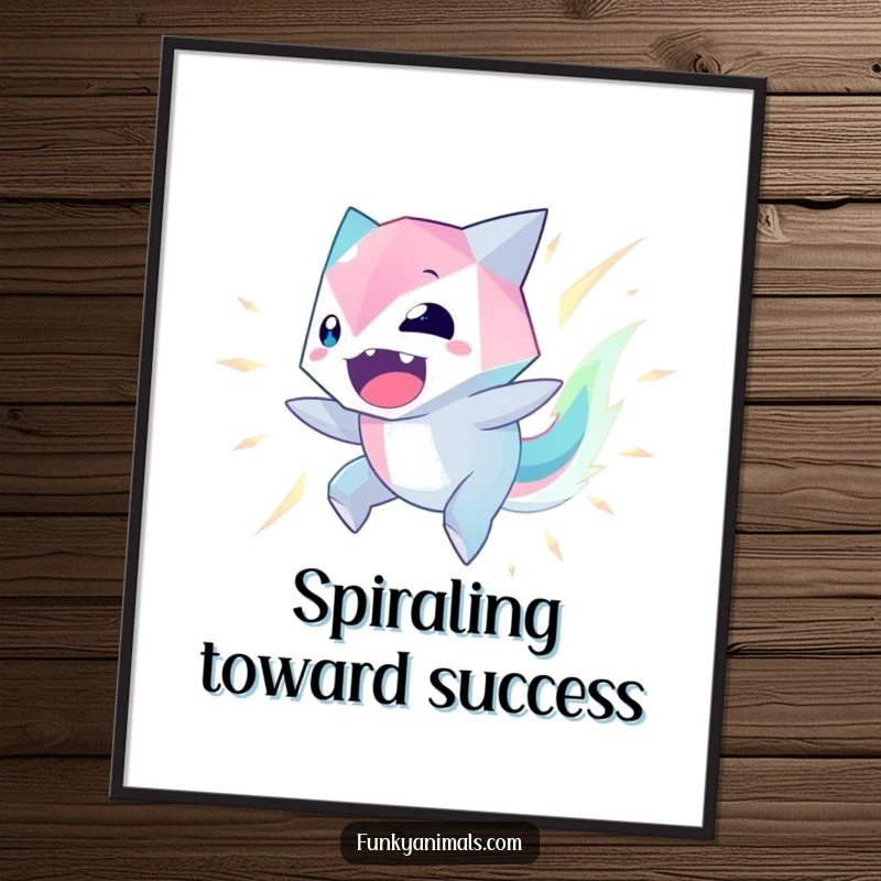 Funny Free Printable Wall Art: a geometric creature with glowing edges spinning wildly with palpable excitement and energy.