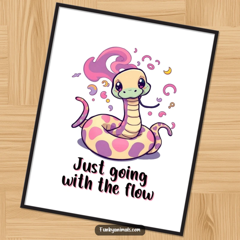 Funny Free Printable Wall Art: Psychedelic snake with hypnotic swirling patterns, creating an immersive and groovy visual experience.
