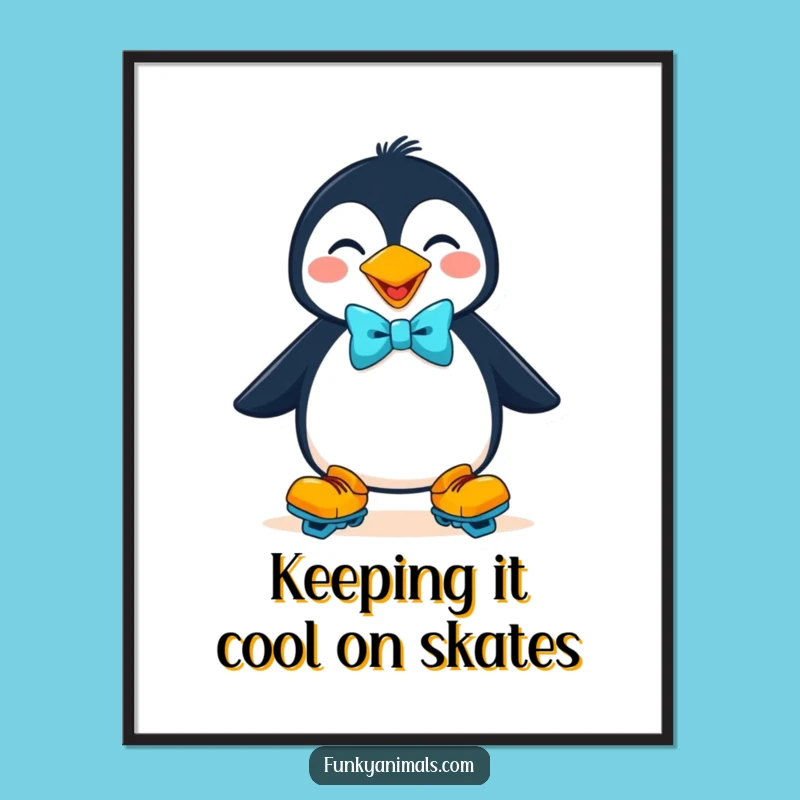 Funny Free Printable Penguin Wall Art: Roller Skates, Goofy Charm Downloadable Decor