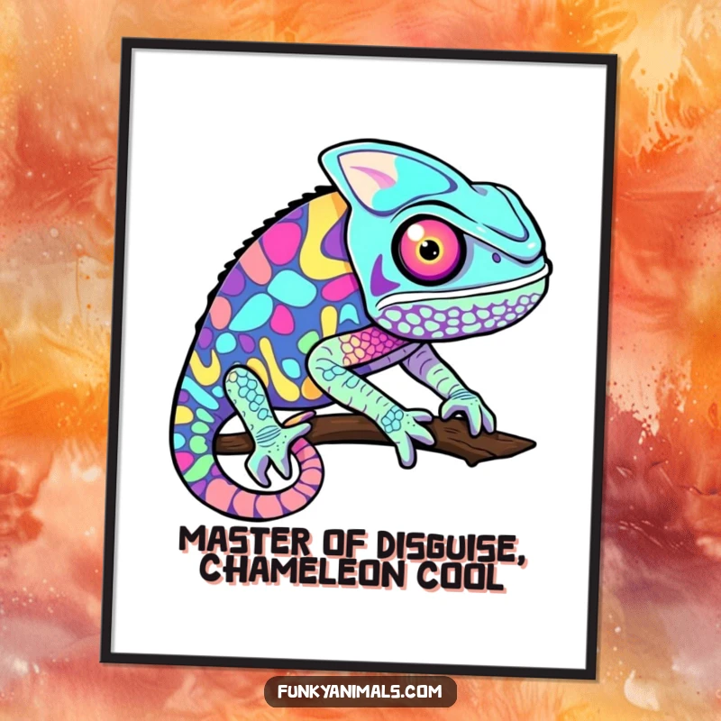 Funny Free Printable Wall Art: A chameleon morphs through a psychedelic display of vibrant colors.