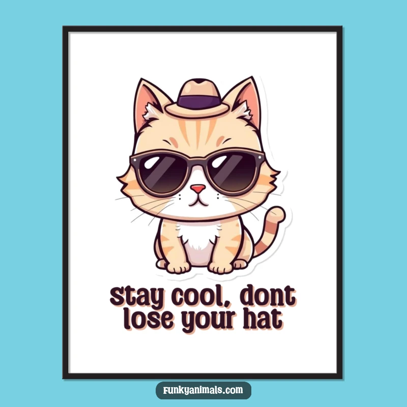 Free Printable Wall Art: Cool Cat with Fedora, Sunglasses, Funny Downloadable Art