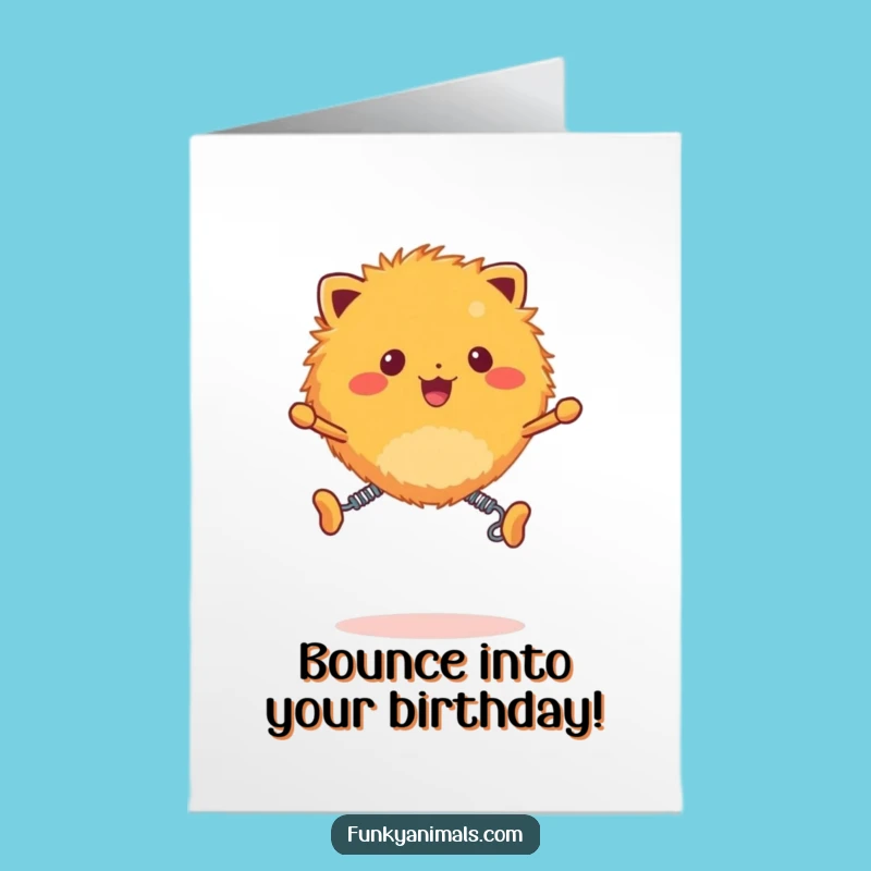 Free Printable Birthday Card: Bouncing Orange Creature - Energetic Funny Gift