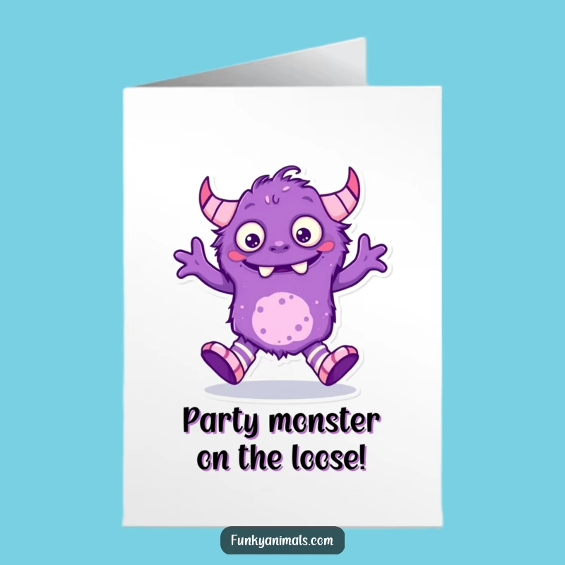 Free Printable Birthday Card: Silly Purple Monster Dance - Hilarious Downloadable Gift