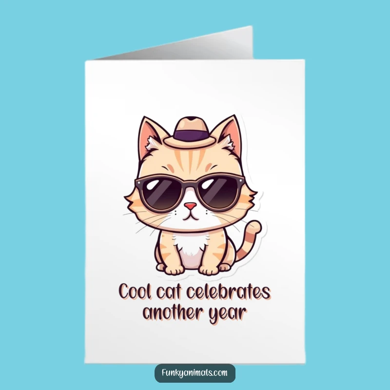 Free Printable Funny Birthday Card: Cool Cat with Fedora, Sunglasses, Downloadable Gift