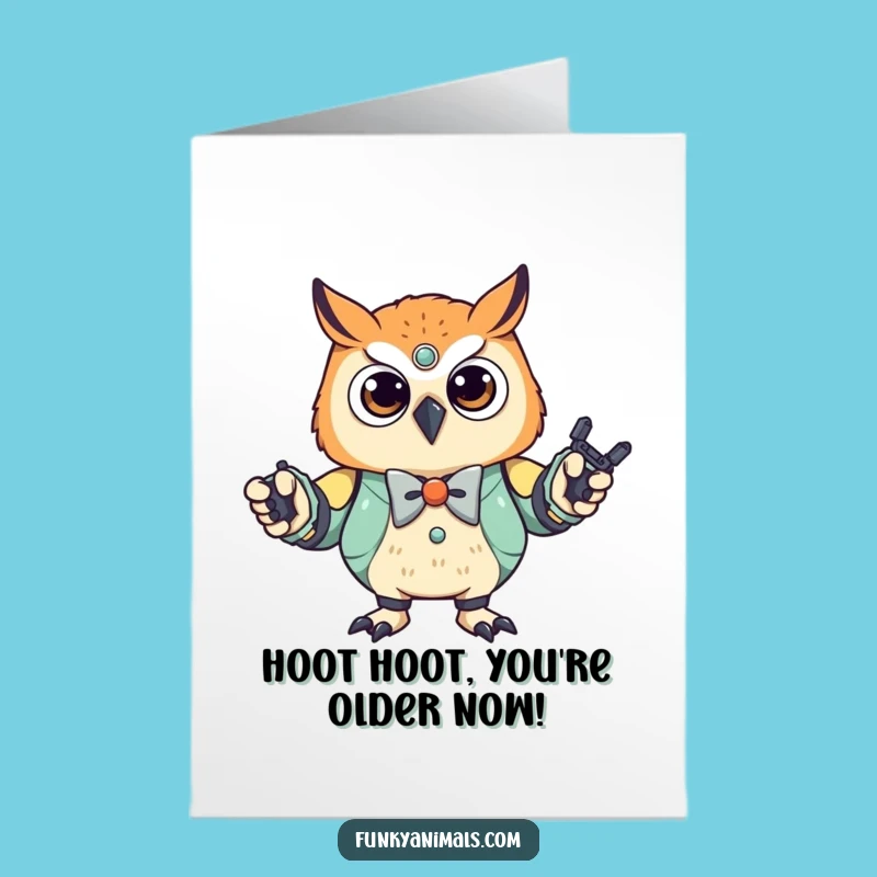 Free Printable Owl Robot Birthday Card: Funny Downloadable Gift for Him or Her