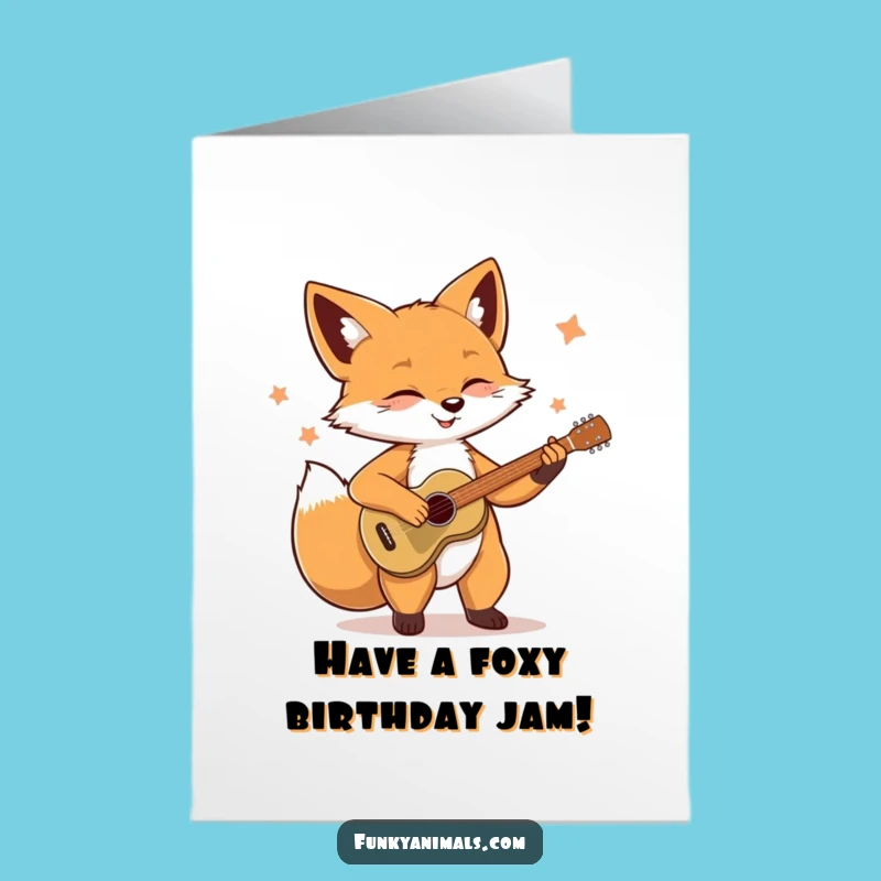 Free Printable Birthday Card Fox Guitarist: Soulful Strummer Downloadable Greeting