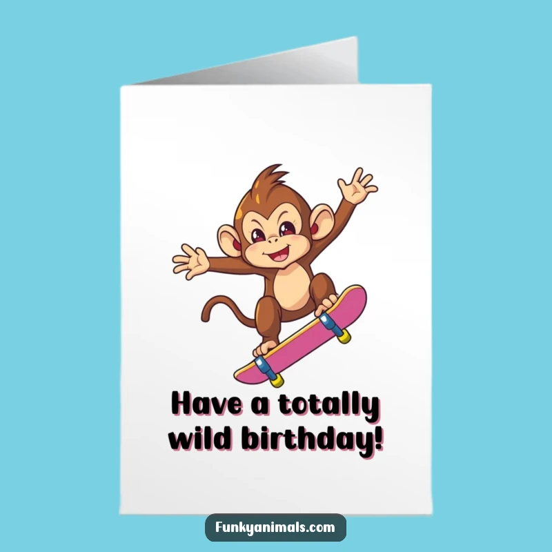 Free Printable Birthday Card: Skater Monkey Trick, Funny Downloadable Gift